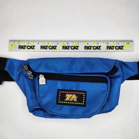 Retro 80s Blue TA Fanny Pack 3 Pocket Bum Bag Waist Wallet Crossbody - Picture 5 of 8